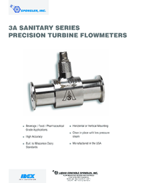 Thumbnail of document Data Sheet - 3A Sanitary Precision Turbine Flowmeters